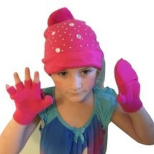 SO Authentic American Heritage Kids Pink Embellish Rhinestone Skull Cap & Gloves